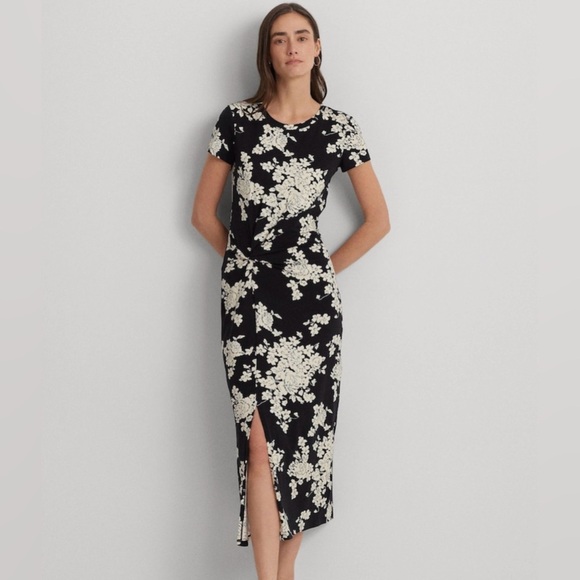 Ralph Lauren Dresses & Skirts - Lauren Ralph Lauren Black & White Floral Twist-Front Midi Dress (Size S)